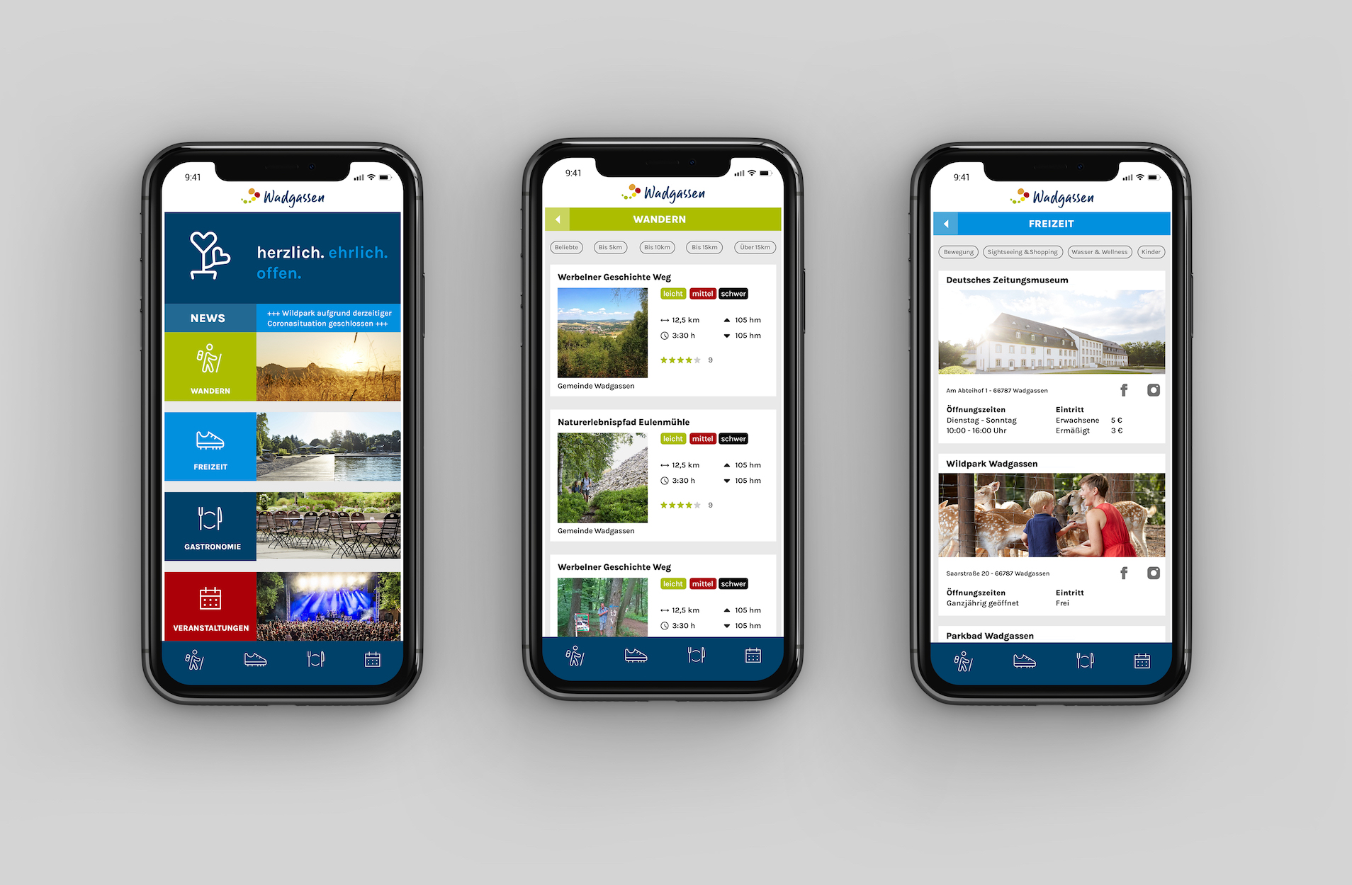 App-Übersicht der Freizeit-App von Wadgassen