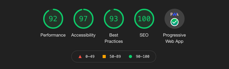 Google Lighthouse Score der Wadgassen Freizeit-App