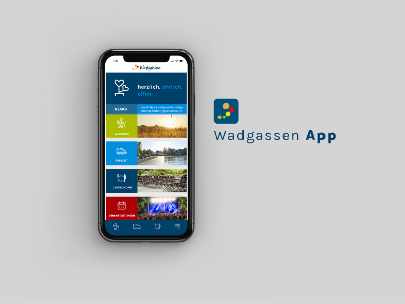 Freizeit-App der Gemeinde Wadgassen auf verschiedenen mobilen Ansichten